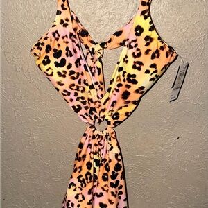 Fun neon leopard one piece cut-out swimsuit. Size Large